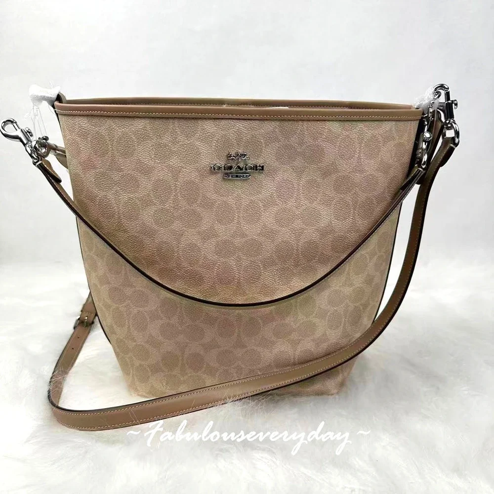 Coach City Large Bucket Bag Crossbody In Signature Canvas CT802 Sand/Taupe NWT